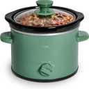 COOK WITH COLOR 2QT Mini Electric Round Slow Cooker - Adjustable Settings, Removable Stoneware Pot, Tempered Glass Lid, Dishwasher Safe, Cool-Touch Side Handles, Dark Sage