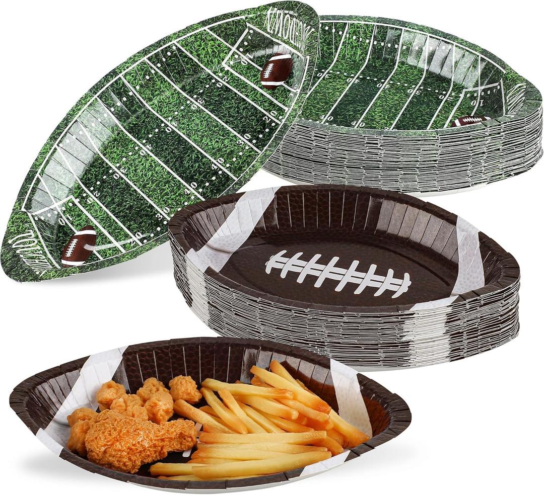 durony 50 Pieces Football Serving Trays 11.5 Inch Football Shaped Party Oval Paper Plates Disposable Paper Plates for Birthday Party and Game Day Decorations