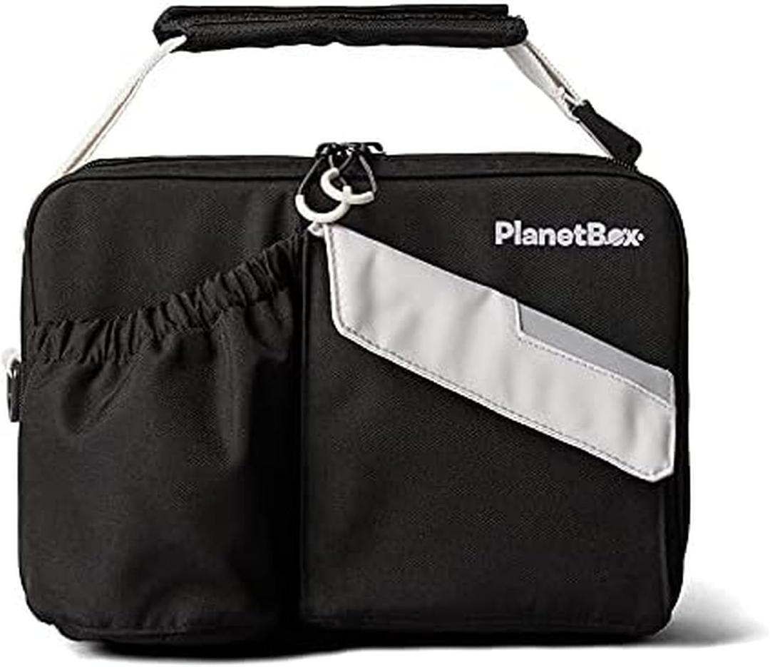 PlanetBox Insulated Lunch Bag Black Currant Edition Carry Bag with Pockets for Water Bottle and Snacks Durable, Easy to Clean, and BPA Free