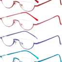 REAVEE 4 Pack Half Lens Reading Glasses for Women Retro Designer Metal Frame Half Moon Readers Spring Hinges with Pouch, Red Pink Blue Purple 2.5