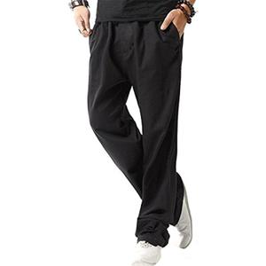 SIR7 Men's Linen Casual Lightweight Drawstrintg Elastic Waist Summer Beach Pants (XX-Large, Black)