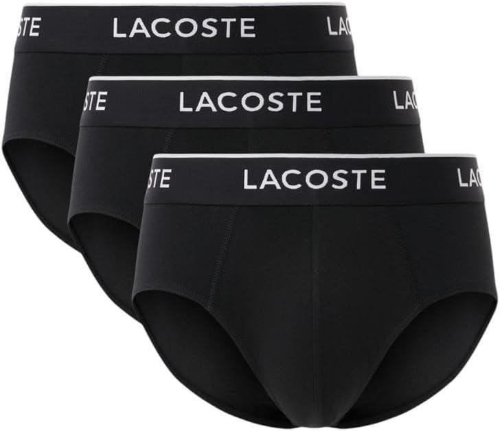 Lacoste Men's Cotton Stretch Essentials Briefs, 3-pack, Black with Black waistbands (New), Medium