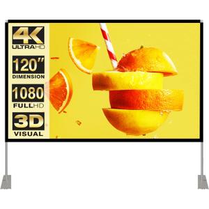 Projector Screen with Stand 120 inch 16:9 HD 4K Outdoor Indoor Projection Screen for Home Theater 3D Fast-Folding Projector Screen with Stand Legs and Carry Bag Projection Movie Wrinkle-Free