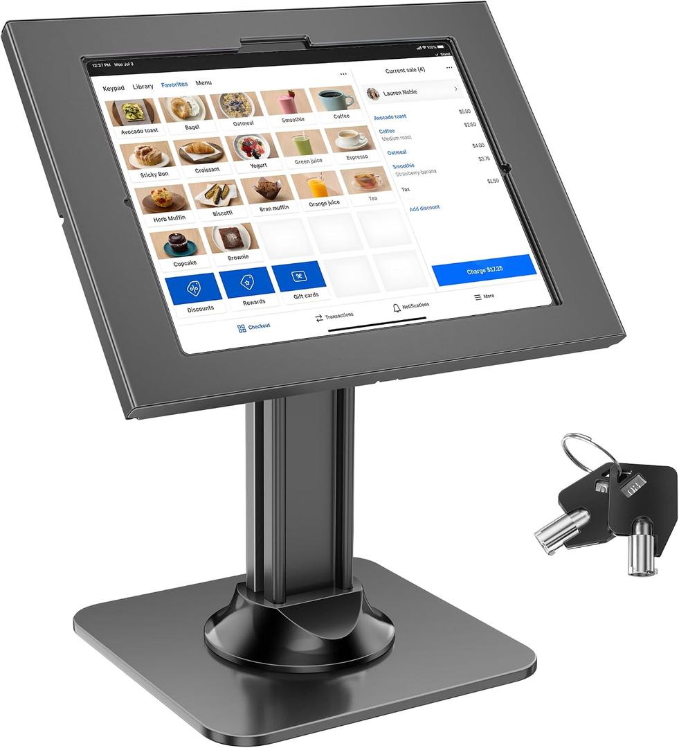 AboveTEK Anti-Theft iPad Kiosk Stand POS iPad Security Mount with 360 Swivel & 75 Tilt, Heavy Duty Tablet Kiosk Desk Holder for Retail & Business POS Systems (Black)