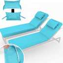 Chaise Lounge Cushions Outdoor Set of 2 Lounge Chair Cushion 72" L x 21" W with Headrest Straps 3'' Thick Waterproof Patio Chaise Cushions Pool Lounger Chair Cushion(Lake Blue), 72"L x 21"W x 3" T - 2Set