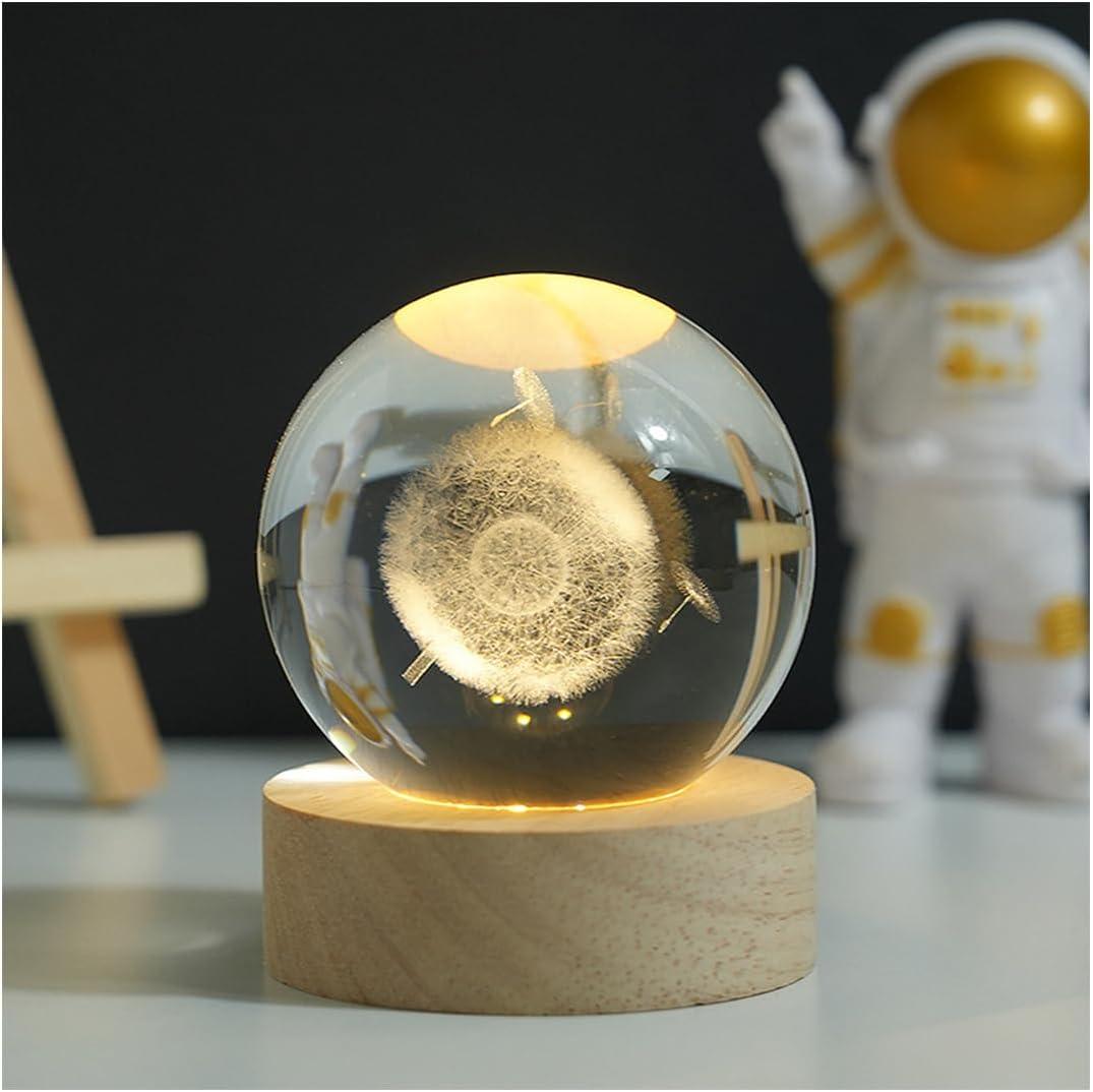Lizihengpi 3D Crystal Ball Night Light Mood Lighting Cozy Comfort Gifts Home Decor lamp for Bedroom Space Lamps Happy Cozy Comfort Gifts (Dandelion)