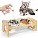 Upgraded Elevated Cat Food and Water Bowl Set, Raised Kitten Bowls for Indoor, Cats Dishes for Feeding & Watering, Wood 