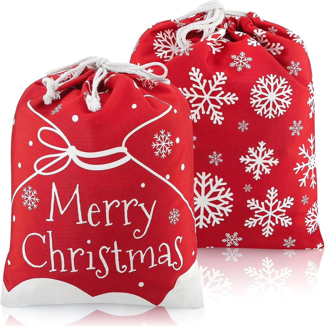 Shindel 2PCS Christmas Santa Sack, 15.9x20 Inch Santa Bag Xmas Canvas Gift Bags with Drawstring for Christmas Presents Gifts Wrap Holiday Party Supplies
