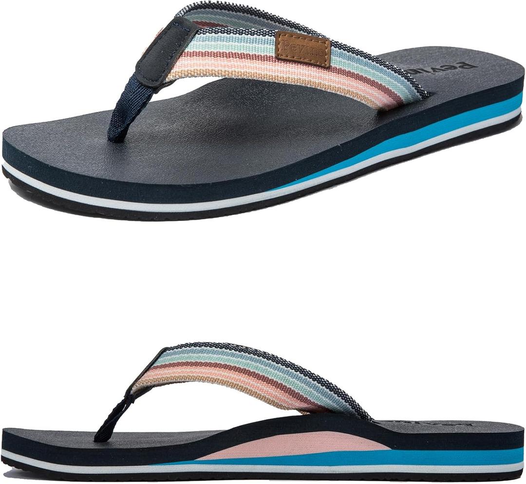 Pevino Women's Orthotic Flip Flops,Casual Comfortable Yoga Mat Thong Sandal with Arch Support (10, Navyblue)