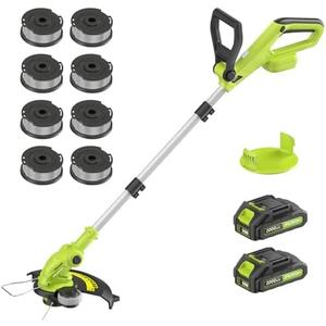 Electric String Trimmer Cordless with 2x2.0Ah Battery, 20V Weed Wacker Weed Eater with Charger, 12-inch Lawn Mover & Edger Lawn Tool, Powered Grass Trimmer with 8pcs Spool Line for Yard, Garden, Green