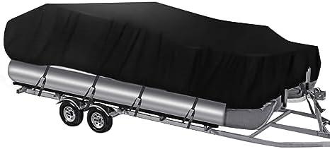 NEVERLAND Trailerable Boat Cover Waterproof Heavy Duty Marine Grade Polyester Canvas Fits Pontoon/Deck Boats (Boat Length 21-24ft, Beam Width up to 104", Black)