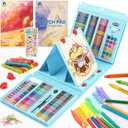 VigorFun Art Supplies, 240-Piece Drawing Art Kit, Gifts Art Set Case with Double Sided Trifold Easel, Includes Sketch Pads, Oil Pastels, Crayons, Colored Pencils, Watercolor Cakes, Stickers (Cyan)
