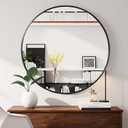 42 Inch Large Ruound Mirror Black, Wall-Mounted Circle Mirror, Oversized Bathroom Mirror with Metal Frame | Modern Vanity Mirror for Bathroom, Living Room, Entryway, Easy to Install