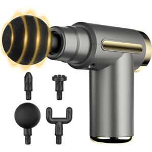 cotsoco Mini Handheld Massage Gun, Deep Tissue with 6 Speeds, Cordless Muscle Massager with 4 Heads,Type-C Charging, Travel Size, Best Gifts (Grey)