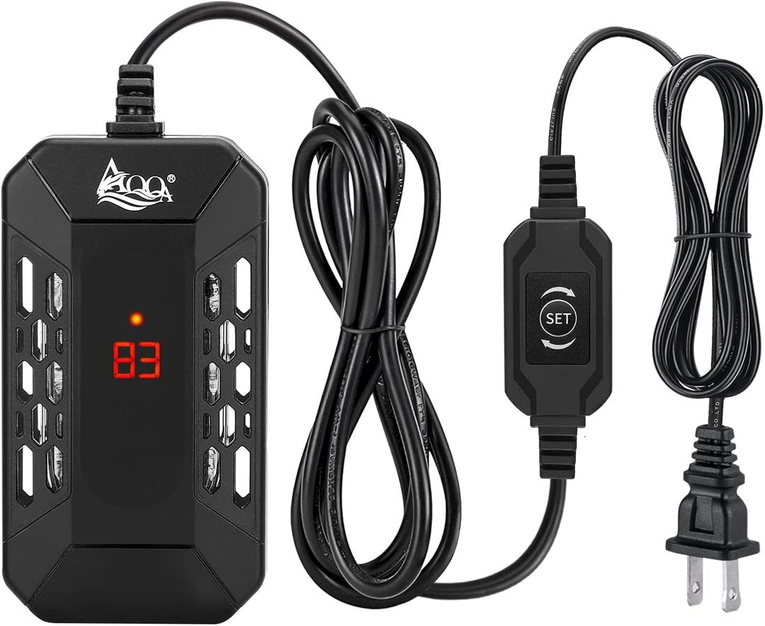 AQQA Aquarium Submersible Heater for Fish Tank,HD Temperature Display and Built-in Thermometer,External Controller Temperature Control Range 59-93,Safety Control Protects 25W