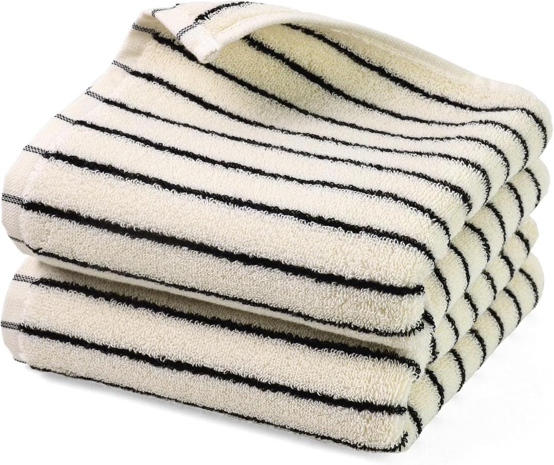 Jacquotha Black and White Striped Hand Towels for Bathroom, Vintage Kitchen Decor, Guest Use, Adults & Kids, Natural Cotton, 14 x 29