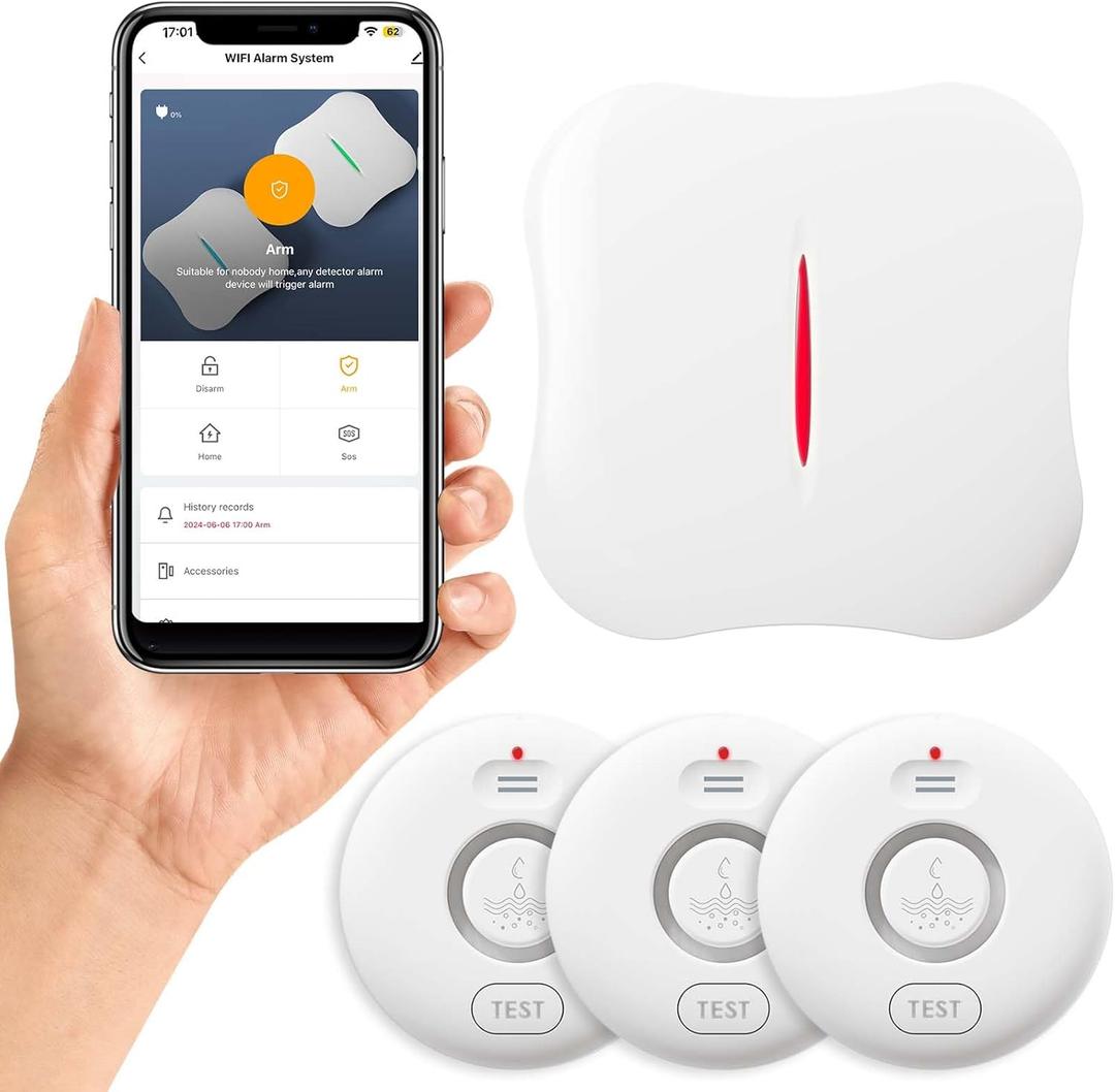 WiFi Water Leak Detectors for Home 3 Pack, Wireless Smart Water Leak Sensor, 120dB Adjustable Water Sensor Alarm Leak Detector, APP Alerts, 3 Water Sensors & 1 Hub for Kitchen, Bathroom, Sink, Laundry