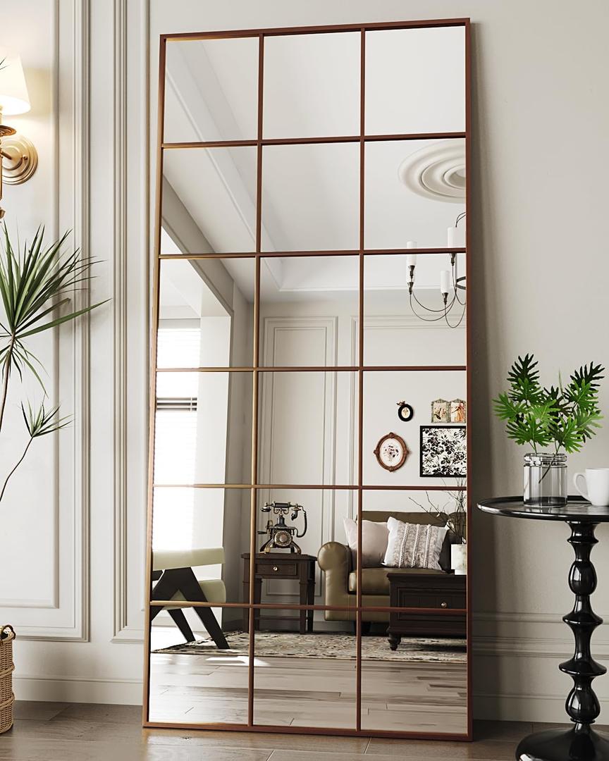 Antok Full Length Mirror, Floor Mirror 65" x 22" Rectangular Window Decorative Mirror, Metal Framed Decor Floor Mirror Art Pane Mirror Wall Decor for Bedroom, Living Room, Entryway, Bronze