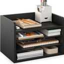 Ballucci File Organizer, 4-Tier Office Desk Organizer, Open Top Wood Paper Organizer for Classroom, Desktop Mail Sorter Paper Tray, Black