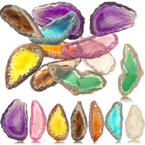 Hicarer 16 Pcs Agate Slices Polished Agate Slices with Holes Irregular Pendants Stone Bulk Drilled Geode Slivers for Christmas Women DIY Craft Gifts Jewelry Making(Mix Colors)