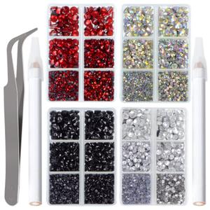 LPBeads 10000pcs Hotfix Rhinestones Flatback Glass Crystal Clear Red AB Crystal and Black Rhinestone with Tweezers and Picking Pen for Crafts Clothes Nail Art (4 Colors and 5 Sizes Each Color 1)