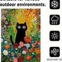 Spring Summer House Flag 28x40 Inch Double Sided Outside Black Cat Colorful Floral Flowers Seasonal Holiday Yard Porch Outdoor Decoration