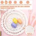 Partylamb White & Rose Gold Party Supplies, 350PCS Disposable Dinnerware Set with Plates Napkins Cups Forks Knives Spoons for Girl Women Birthday Baby Bridal Shower Graduation Wedding Party Decoration
