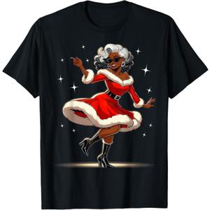 African Santa Wife Dancing African American Christmas T-Shirt, 2XLT