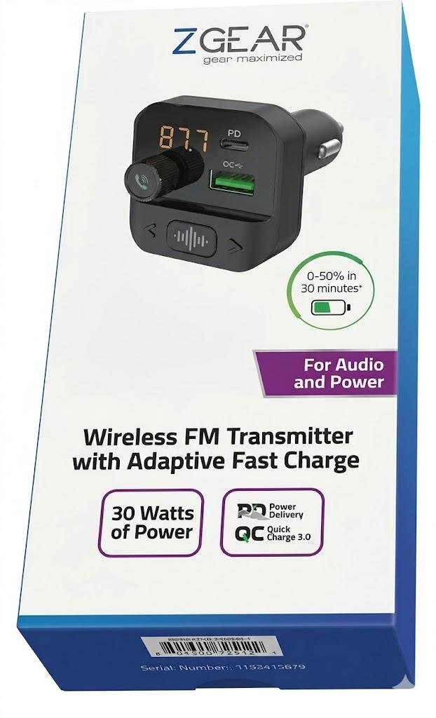 Zgear Wireless FM Transmitter with adaptive fast charge Set of 3