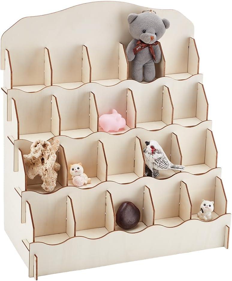 PH PandaHall 4 Tier Greeting Card Display Stand, Wooden Card Holder Organizer, Portable Sticker Storage for Retail Counter Vendor Table Vendor Events Countertop