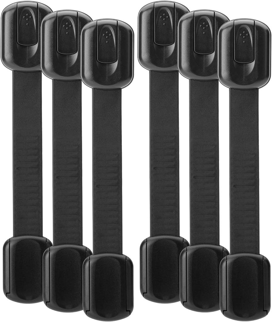 Bates- Child Safety Strap Locks, 6 Pack, Black Baby Cabinet Locks, Toilet Locks Baby Proof, Child Proof Drawer Locks, Cabinet Baby Locks for Cabinets, Child Proof Cabinet Locks, Drawer Child Locks