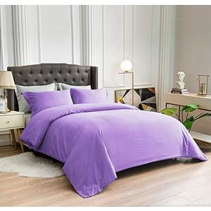 La Calypso Bedding 100% Cotton 600 Thread Count Duvet Set, 1 Piece Duvet Cover with Zipper Closure & Corner Ties and 2 Pillowcase, Comforter Cover Set (Full/Queen Size, Lavender)