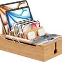 Pezin & Hulin Bamboo Charging Station, Electronic Devices Organizer for Multiple Devices Charger Such As Cell Phone, Tablet, Watch and More, Natural, (No USB Charger and Cables)