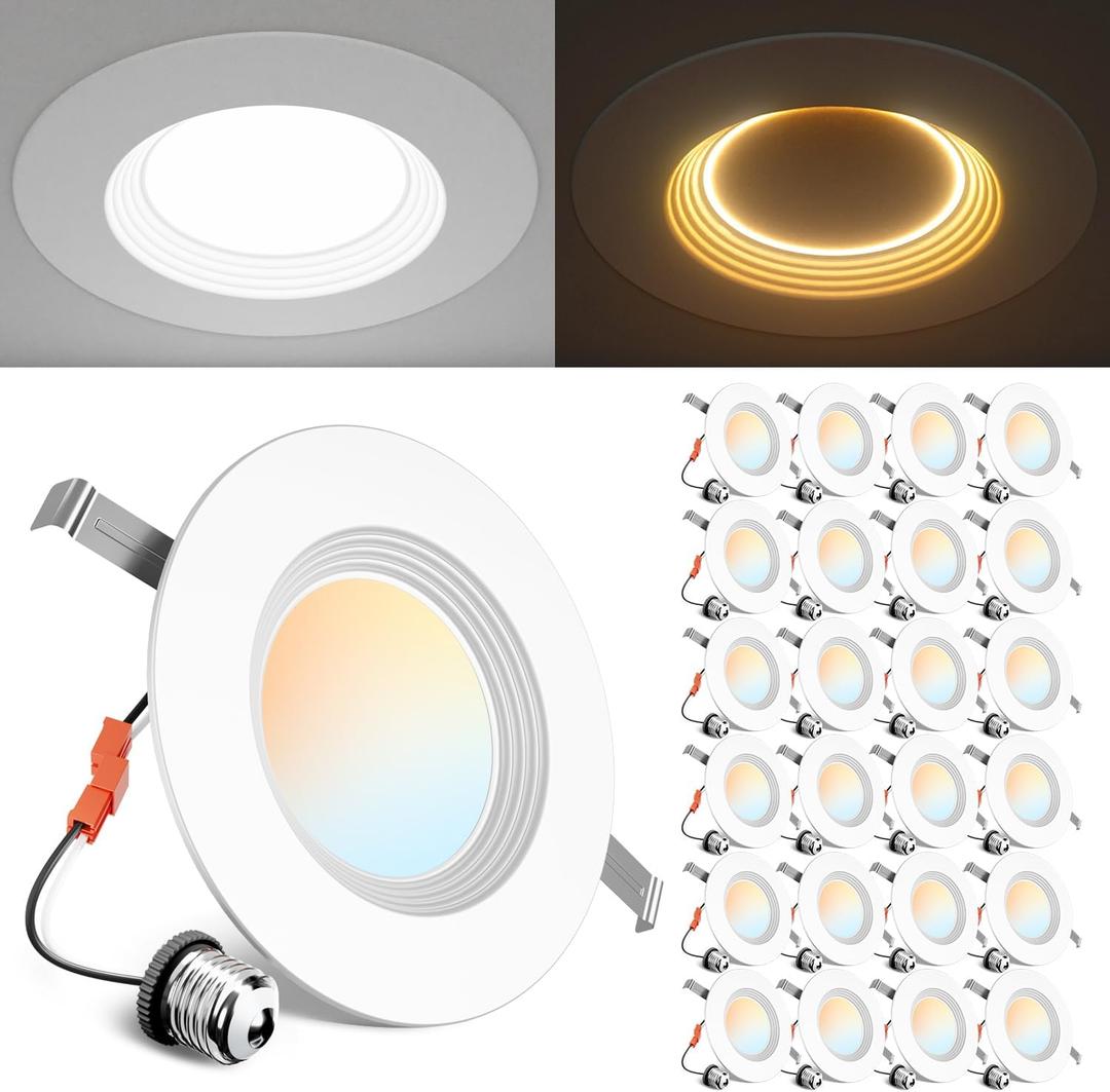 Ensenior 5/6 Inch 5CCT LED Can Lights with Night Light 24 Pack, Retrofit Led Recessed Lighting, Baffle Trim, Dimmable, 9W=110W, 1000LM (24, 6 Inch)