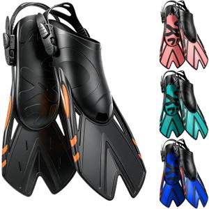 Snorkel Fins, Swim Fins Travel Size Short Adjustable for Snorkeling Diving, Open Heel Swimming Flippers for Adult Men Women Large-X-Large
