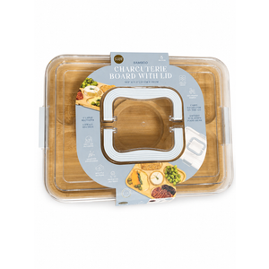 CoreHome Bamboo Charcuterie Board With Lid, 5 Sections, 14.5" x 11.3"