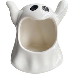 DIYDEC 1pcs Halloween Candy Bowls, Halloween Candy Dish Candle Holder Bat Ghost Ceramic Dish for Tiered Tray Ornament Tableware Party Decor