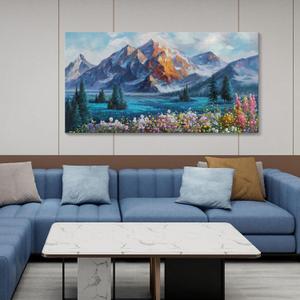 CHATYOUNG Mountains Canvas Wall Art - Blue Brown Landscape Wall Painting Nature Mountain View Flower Prints Ready to Hang Living Room Bedroom Kitchen Home Office Farmhouse Decor 20x40 In (40L" x 20W", Brown)