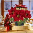 Fake Poinsettia Plants with White Berry 14 Inch Red Poinsettias Artificial Christmas Flowers in Pot for Home Porch Garden Office Indoor Outdoor Christmas Decorations