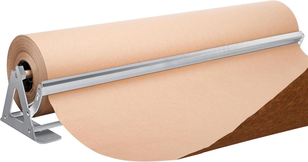 DIY Crew 36 Inch Paper Roll Dispenser and Cutter - Heavy-Duty Wall Mountable, Non Slip Tabletop - Kraft, Freezer, Butcher Paper - Up to 1000ft Rolls (Silver)