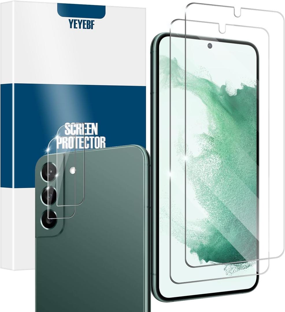 Screen Protector for Samsung Galaxy S22, [2+2 Pack] Tempered Glass for Galaxy S22 & Camera Lens Protectors[Ultrasonic Fingerprint Unlock] [Case Friendly] [Bubble-Free]