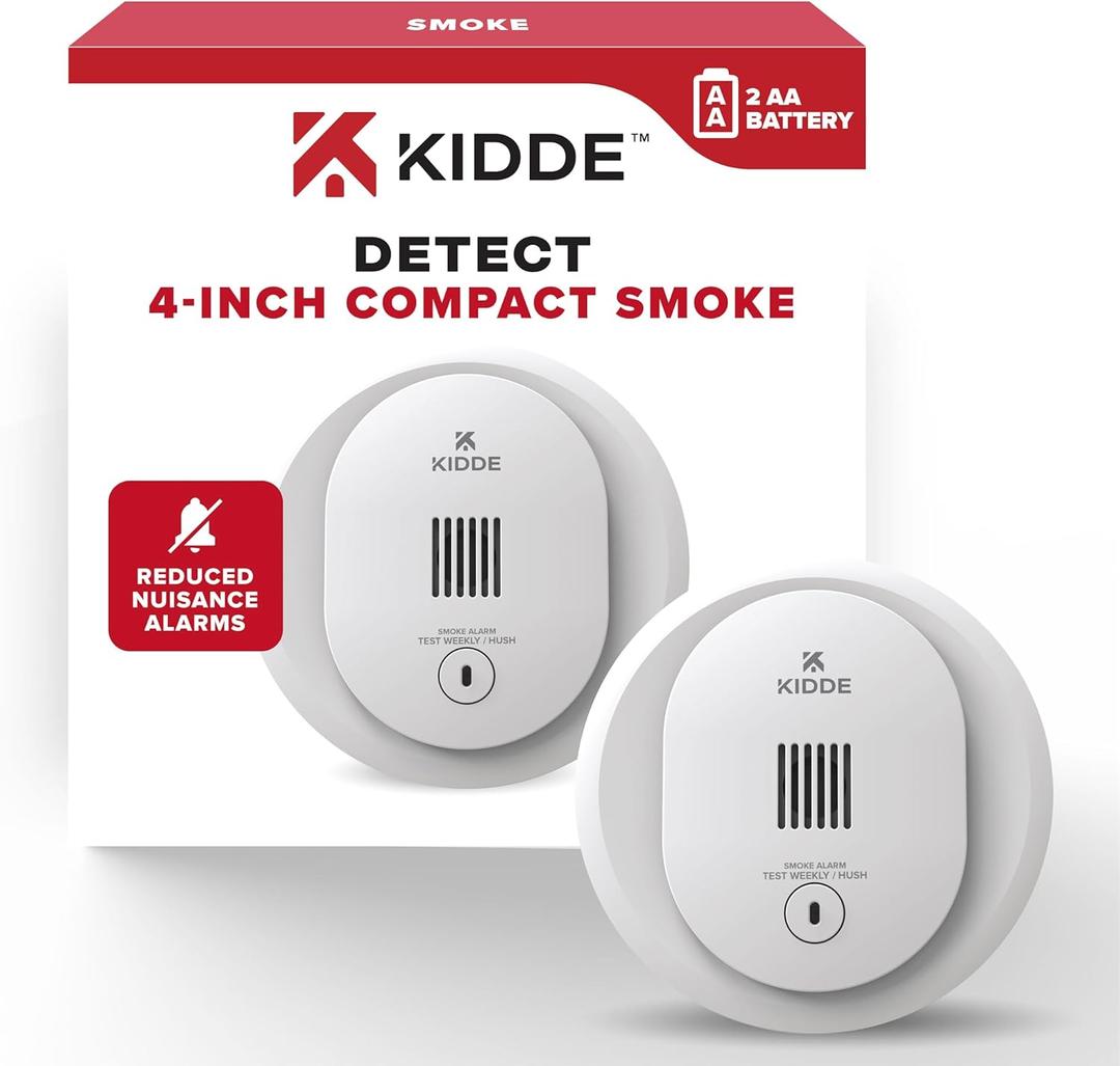 Kidde Smoke Detector, AA Battery Operated, Compact Size, LED Status Light,85 dB Alarm, 4-inches, 10SDR, EXP: 10 Years After Installation