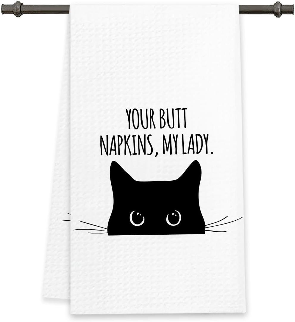 Funny Bathroom Hand Towels Kitchen Towels Bathroom Black Cat Dish Towels Your Butt Napkins My Lady for Bath Bar Dining Room Decor and Housewarming Gift 16x24 Inch