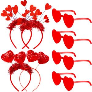 Heart Headband and Heart,with Red Hearts Antenna Headband Hoop Glitter Heart Shaped Hair Accessories for Wedding, Engagement, Halloween, Anniversary, Birthday Party Favor