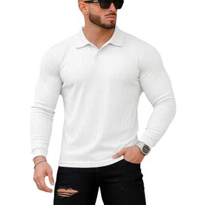 Muscle Cmdr Mens Slim Fit Muscle Polo Shirt Short & Long Sleeve Stretch Casual Golf Athletic Top (White, M)