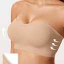 LetsJoli Push Up Strapless Bras for Women Supportive Bandeau Bra Non Slip Wireless No Underwire Padded Tube Bra (Beige, XL)
