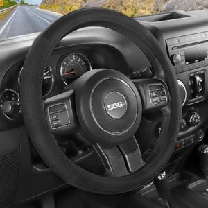 SEG Direct Car Steering Wheel Cover for F-150 Tundra Range Rover 15.5-16 inch, Black Microfiber Leather