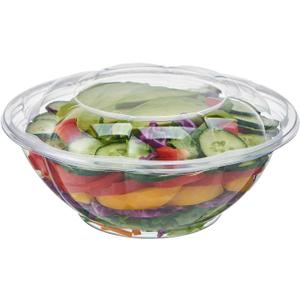 Jaluxing [24 oz. 150 Sets Clear Plastic Salad Bowls with Airtight Lids Disposable To Go Mixing Containers Serving for Fruit, Quinoa, Lunch and Meal Prep, 6.89 Inches In Diameter X 2.48 Inches In Height