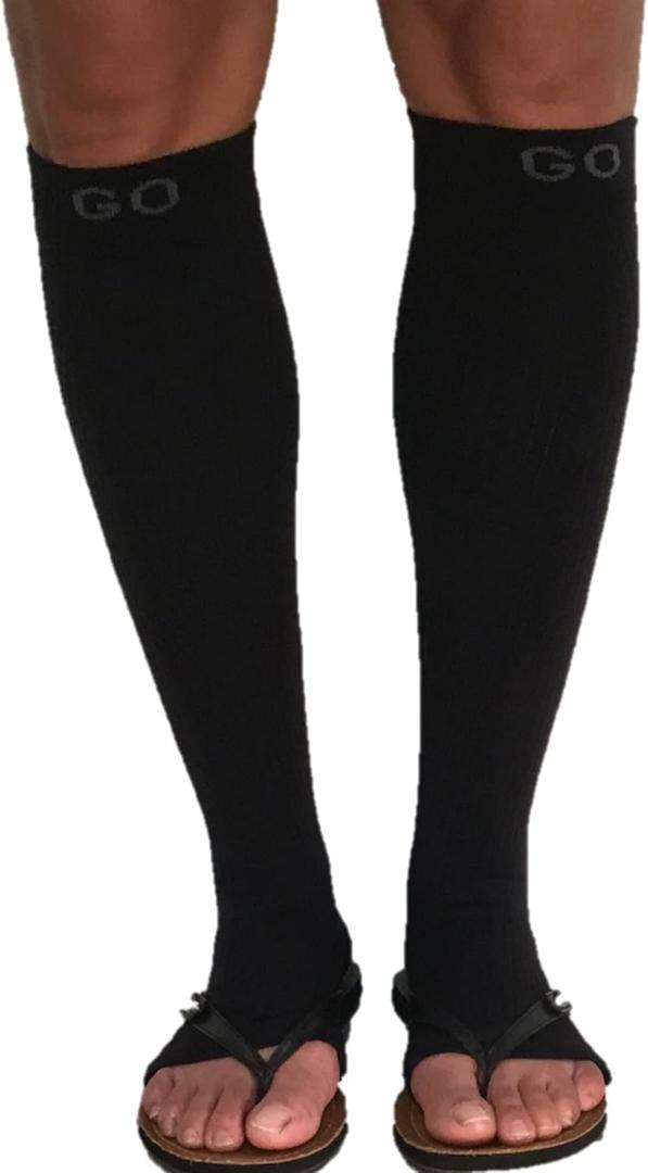 Socks For Women Open Toe 20-30 mmHG Knee High Graduated Compression Toeless Compression Stockings Women & Men (Large) (Solid)