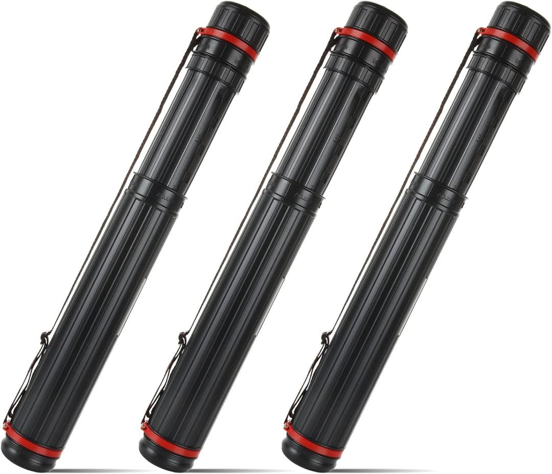 3 Pack Extendable Poster Tubes, Telescoping Art Transport Tube, Water-Resistant Storage Tube for Documents Blueprints Artwork - Hard Plastic Black, 18 Inches to 27.5 inches with 2.75 Inch Opening